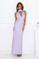 Summer Flame Kiss Halter Satin Maxi Dress Lilac