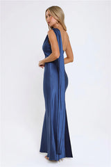 The Diamond Soirée Halter Satin Maxi Dress Navy