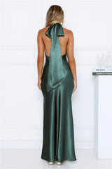 Cherry Glow Halter Satin Maxi Dress Teal
