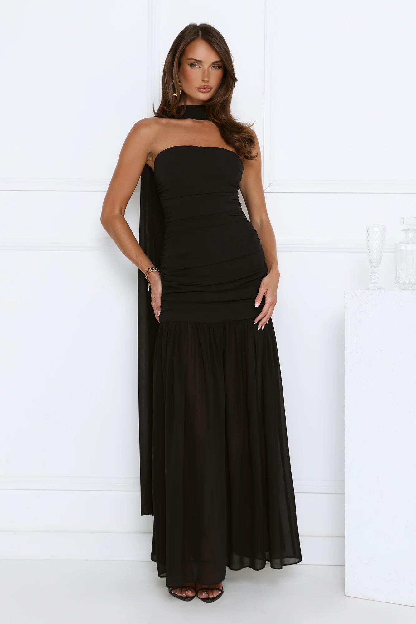 Soirée Glow Strapless Maxi Dress Black
