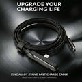 Invisible Holder Charger Cable with Stand,240w super fast charging 2-in-1 Fast ChargingCord & Phone Stand for Gaming, Office, CarTravel, Compatible with Type-C charging cableBlack