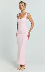 Karlie Maxi Dress - Scoop Neck Fitted Dress in Pink