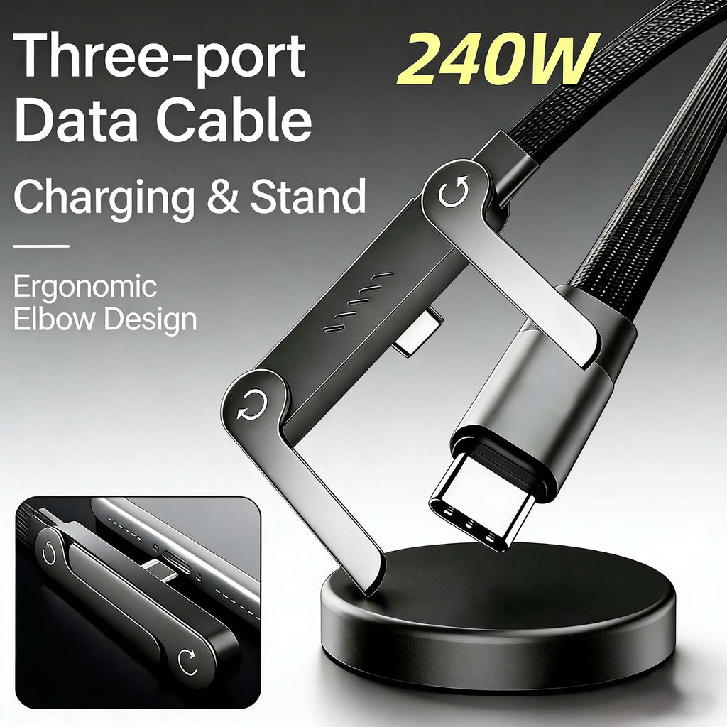 Invisible Holder Charger Cable with Stand,240w super fast charging 2-in-1 Fast ChargingCord & Phone Stand for Gaming, Office, CarTravel, Compatible with Type-C charging cableBlack