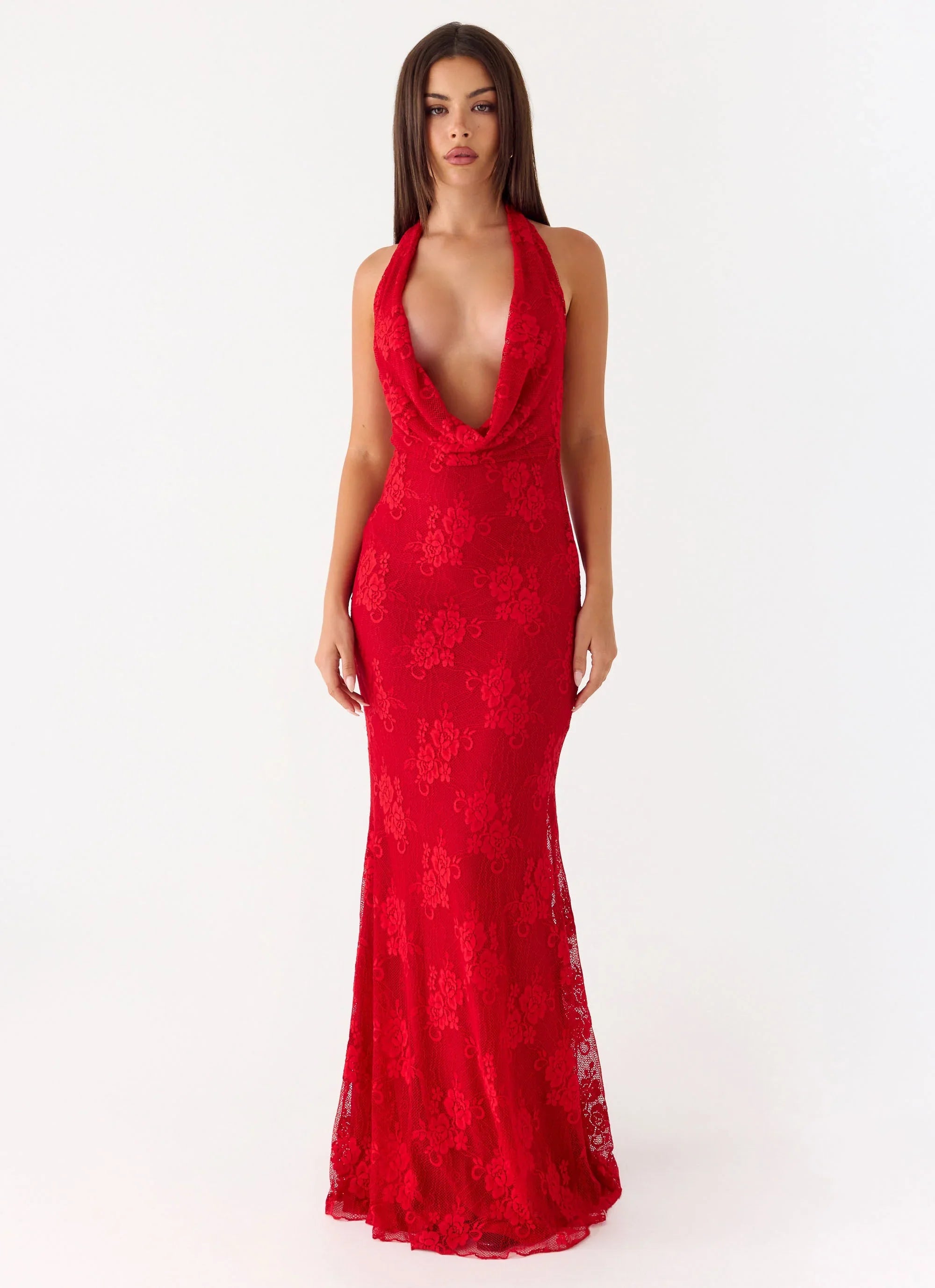 Mitchella Lace Maxi Dress - Red