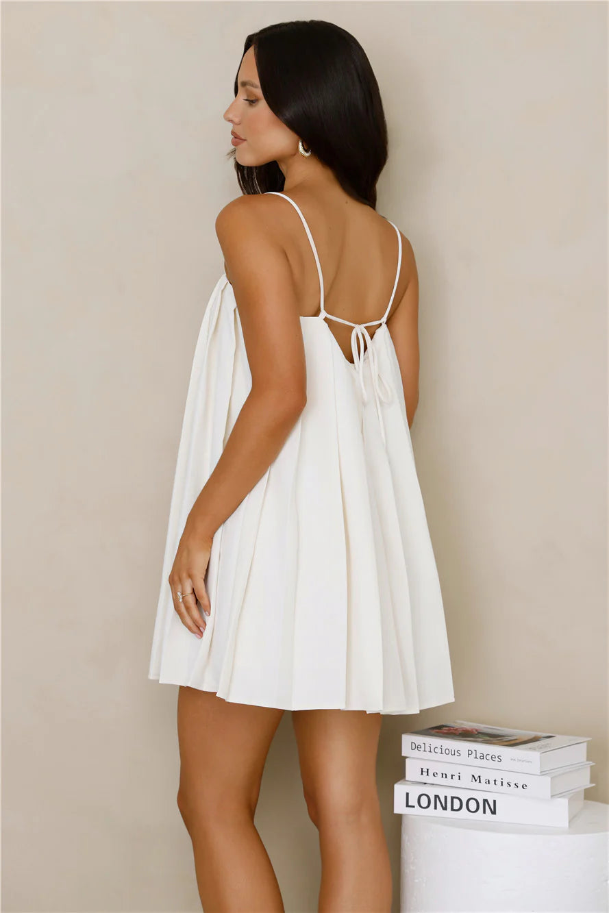 Spill The Bubbly Pleated Mini Dress Cream