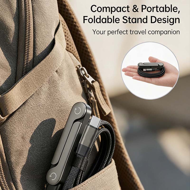 Invisible Holder Charger Cable with Stand,240w super fast charging 2-in-1 Fast ChargingCord & Phone Stand for Gaming, Office, CarTravel, Compatible with Type-C charging cableBlack