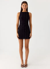 Portofino Sparkle Mesh Mini Dress - Black