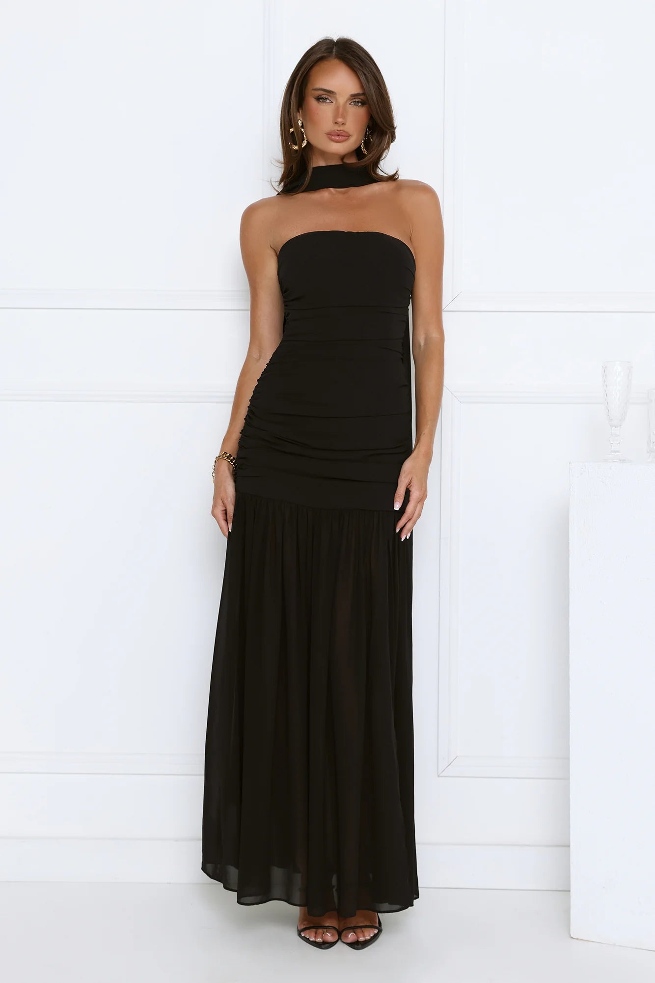 Soirée Glow Strapless Maxi Dress Black