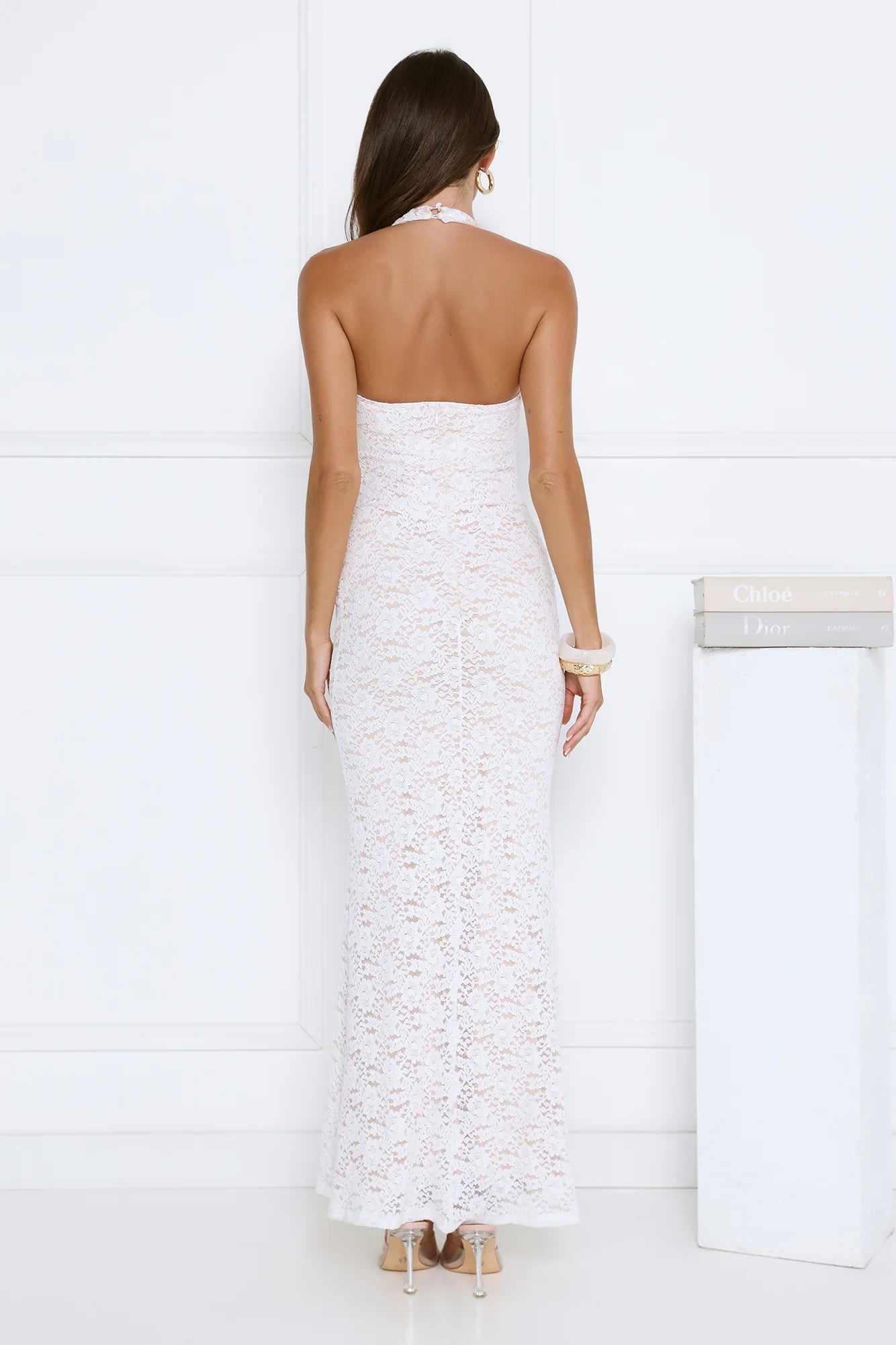 Delicate Daydream Halter Lace Maxi Dress White