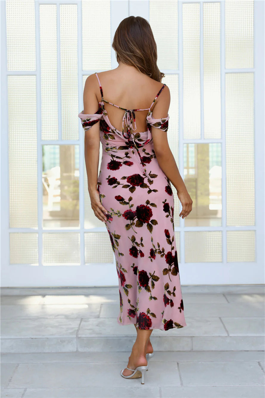 Wild Rosette Midi Dress Pink