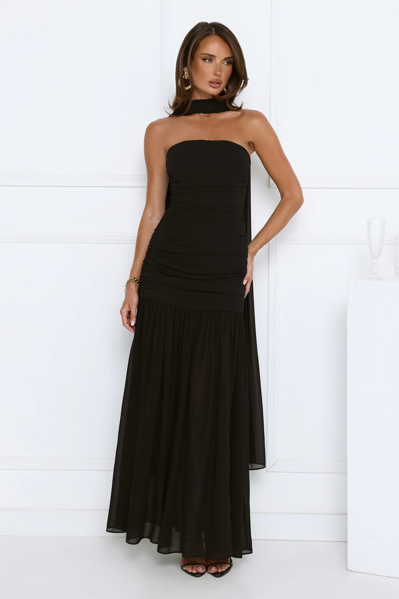 Soirée Glow Strapless Maxi Dress Black
