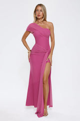 Rose And Moon One Shoulder Mesh Maxi Dress Pink