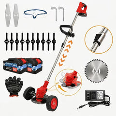 21V Cordless Electric Lawn Mower with 650W Motor, 3-Blade Cutting System & Adjustable 50" Shaft, Includes 2 × 2000mAh Batteries, Foldable Design for Lawn & Garden