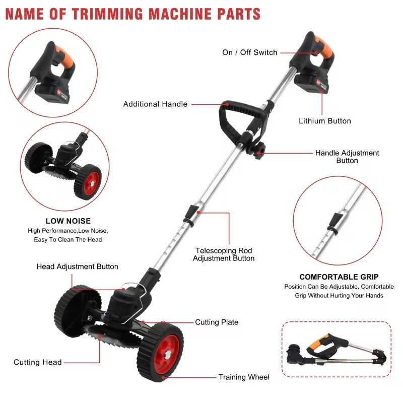21V Cordless Electric Lawn Mower with 650W Motor, 3-Blade Cutting System & Adjustable 50" Shaft, Includes 2 × 2000mAh Batteries, Foldable Design for Lawn & Garden
